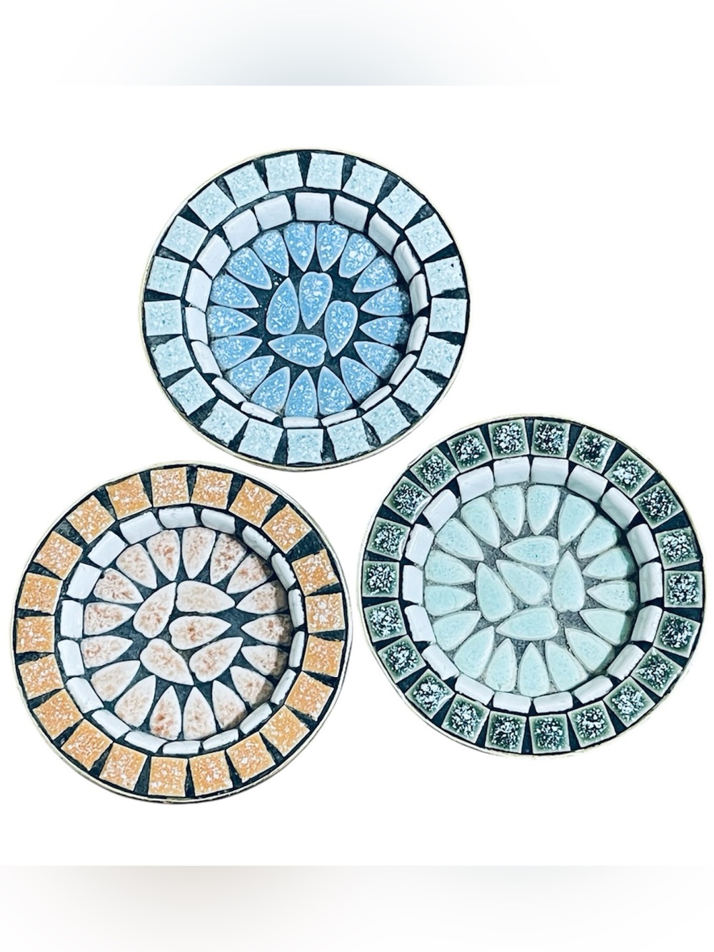 Vintage MCM Mosaic Tile Coaster Ashtray Trinket Dish Retro Japan 60s Set of 3